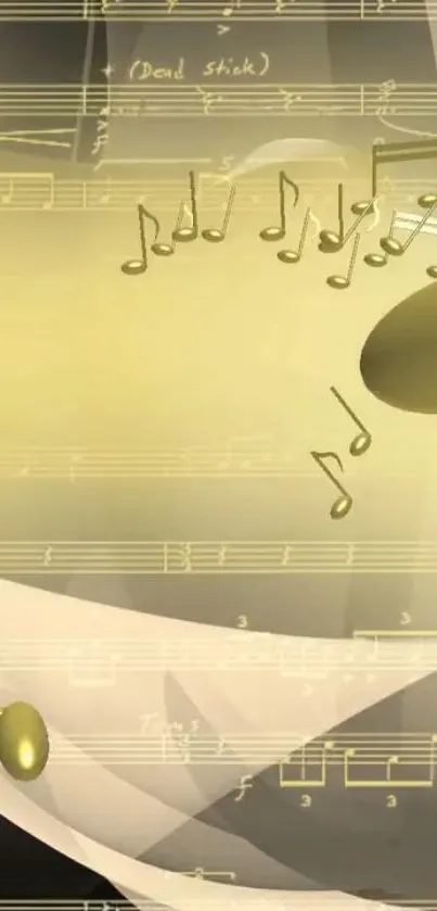 Golden musical notes with abstract sheet music background.