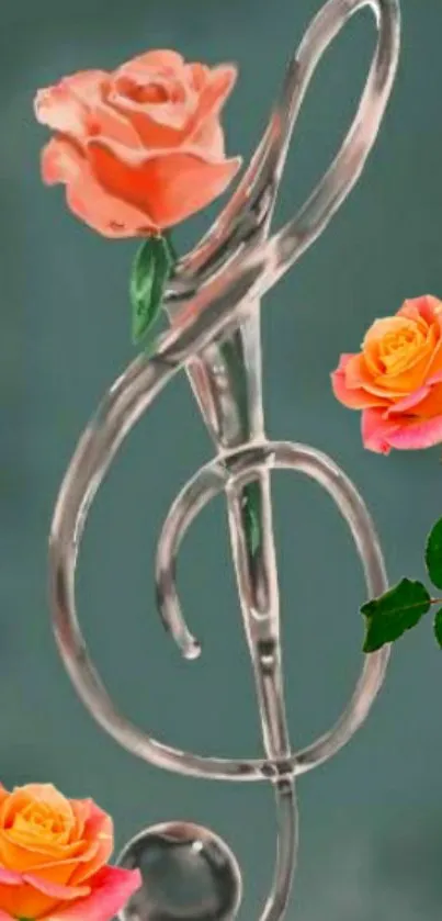 Chrome music note with roses mobile wallpaper