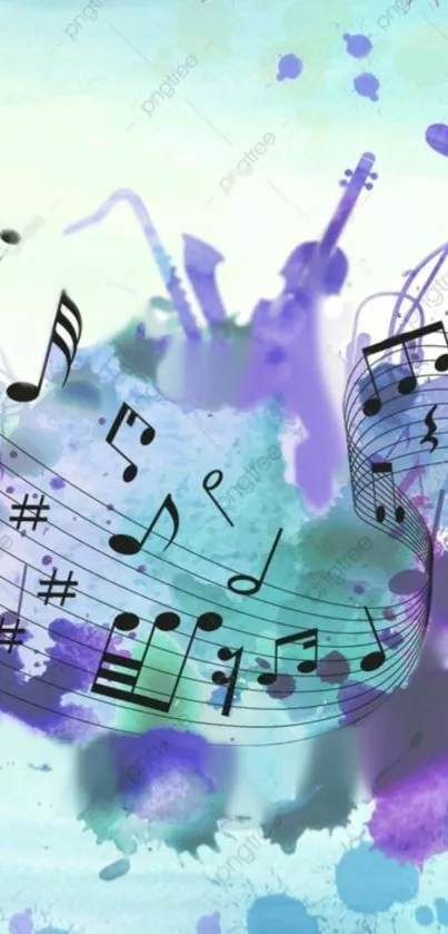 Colorful musical notes with splashes background.