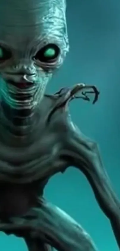 Alien creature with a glowing teal background.