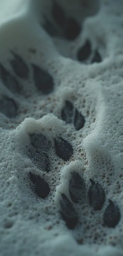 Animal footprints surrounded by foamy bubbles.