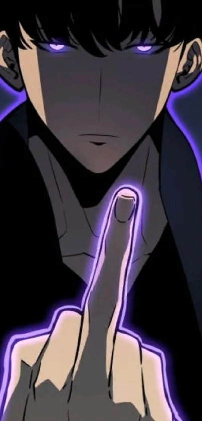 Anime character with purple glow and shadowy background.