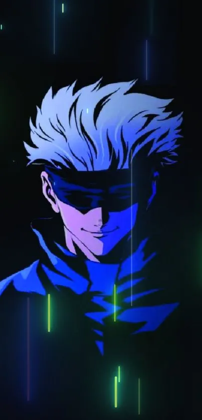 Anime character against dark backdrop in blue hues.