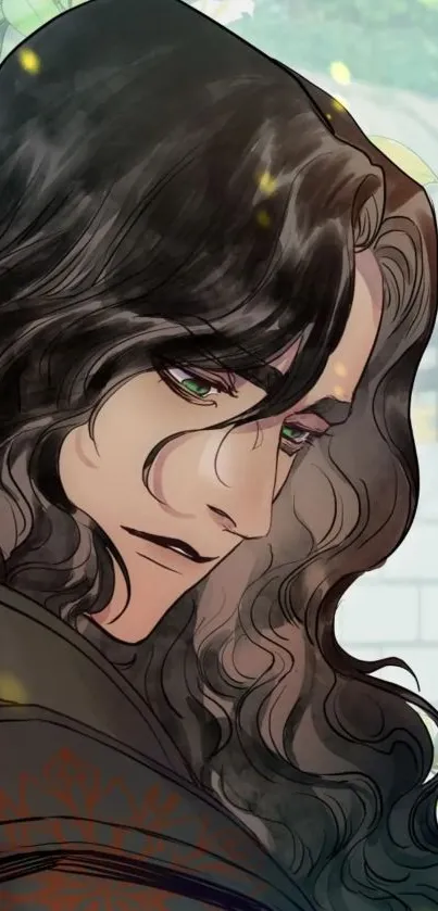 Anime character with long hair and dark tones.