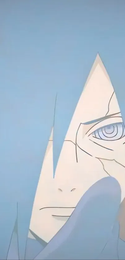 A mysterious anime character with an intense gaze in blue tones.