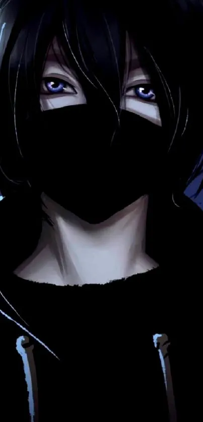 Mysterious masked anime character with dark aesthetic.