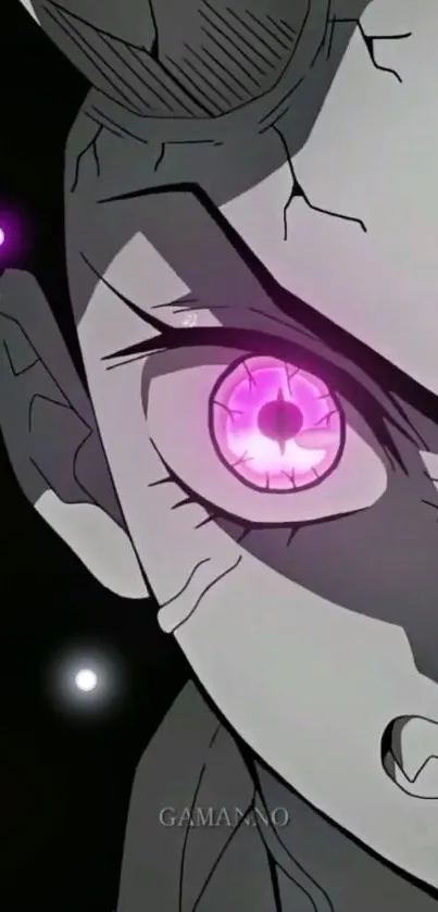 Mysterious anime character with glowing purple eye.