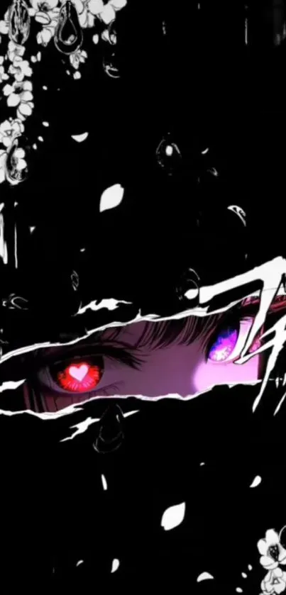 Anime artwork with mysterious eyes and floral designs.