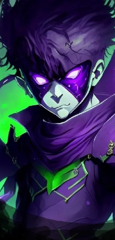 Anime hero with purple and green theme, wearing a mask.