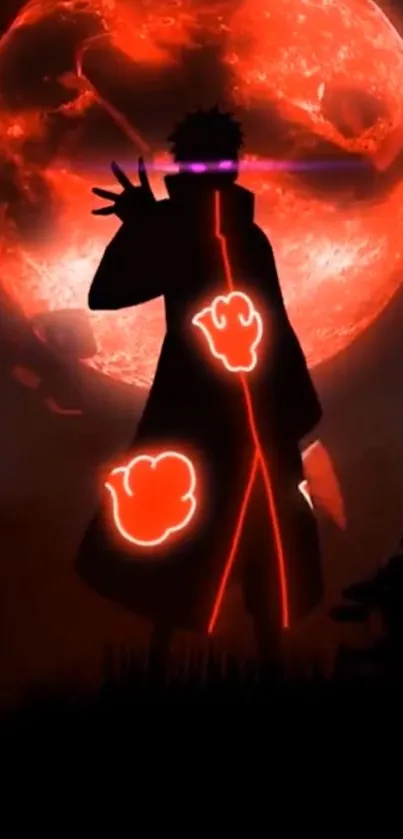 Silhouette of an anime character under a red moon.