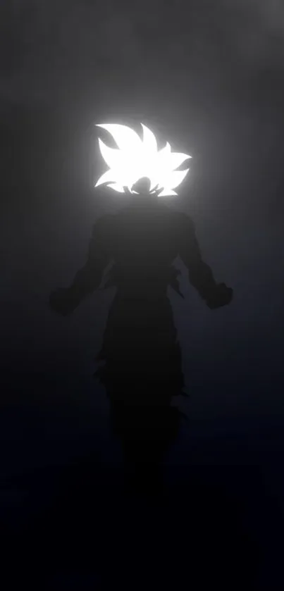 Anime silhouette with white hair glowing in the dark.