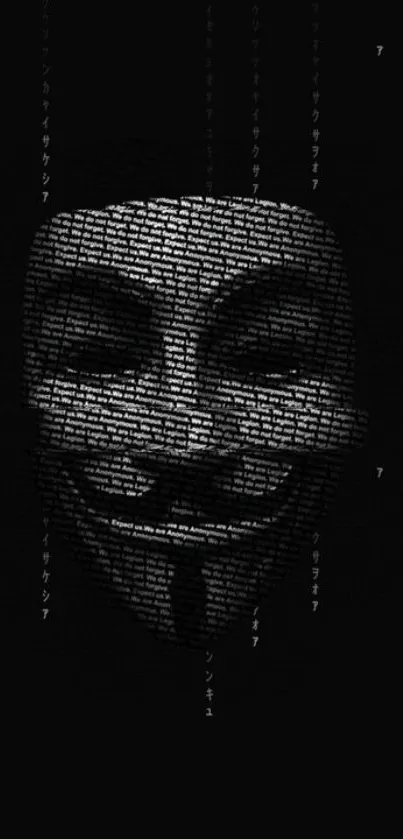 Anonymous mask in digital type on a dark background.