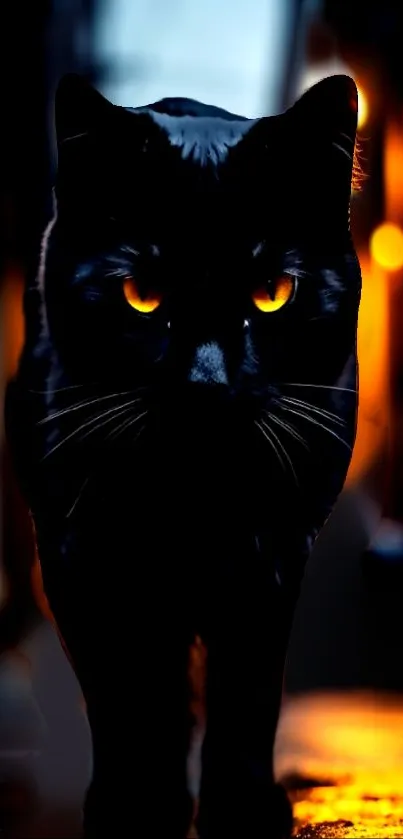 Mysterious black cat with glowing eyes wallpaper.