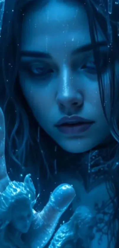 Mysterious woman with a blue mystical aura.