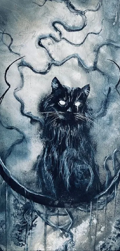 Ethereal dark cat art wallpaper with mysterious design.