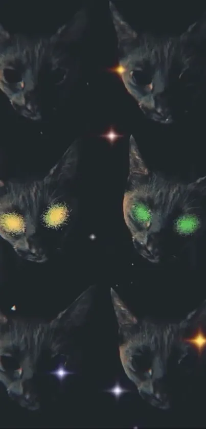 Cat-themed wallpaper with glowing eyes.