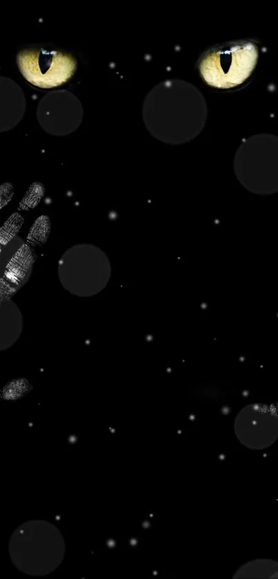 Mysterious black wallpaper with glowing cat eyes in the dark.
