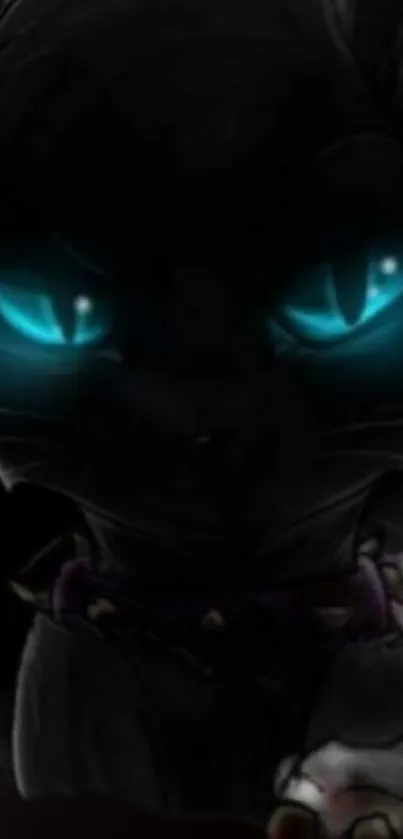 Dark cat with glowing blue eyes wallpaper.