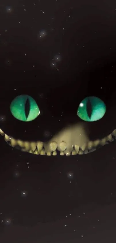 Mysterious wallpaper with cat's glowing green eyes and a dark background.