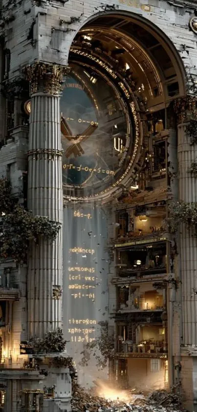 Intricate clock tower wallpaper with fantasy design elements.