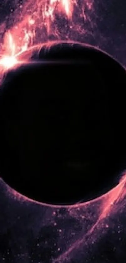 Mystical pink and black cosmic eclipse wallpaper for mobile.