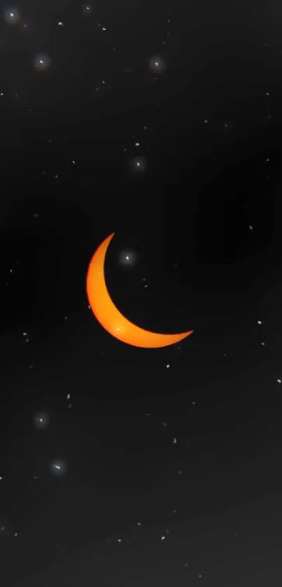 Orange crescent moon on a black background for mobile wallpaper.