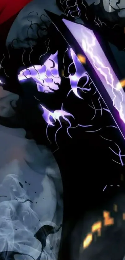 Mystical anime character with glowing sword and smoke.