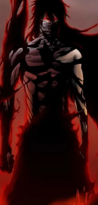 Silhouette of a dark anime character with red accents.