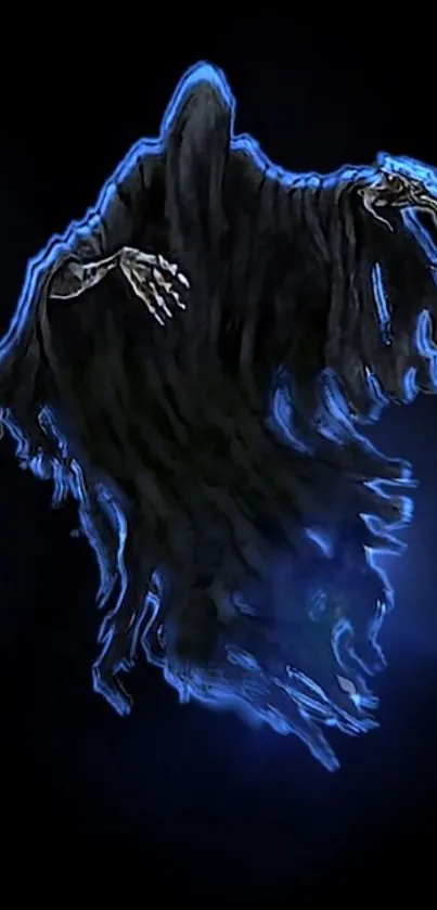 Dark ghost with blue glow on mobile wallpaper