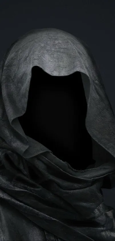 Mysterious hooded figure in a dark, minimal design.