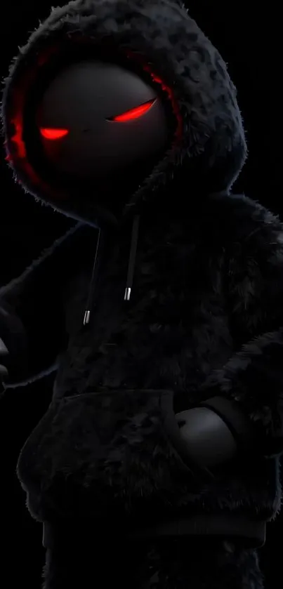 Dark hoodie character with red eyes