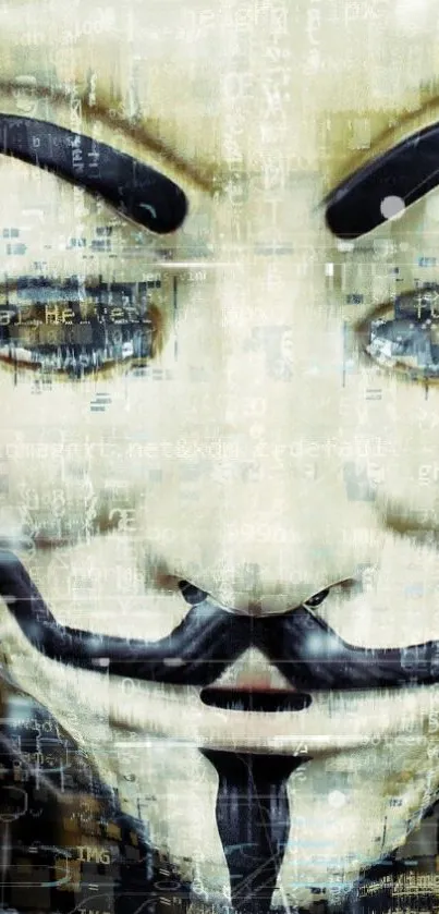 Digital abstract mask, mysterious tech art wallpaper in beige tones.