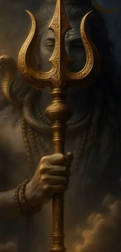 Mystical warrior holding a golden trident