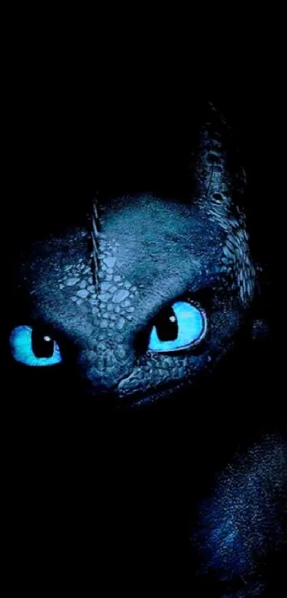 Mysterious dragon with blue eyes on a dark background wallpaper.