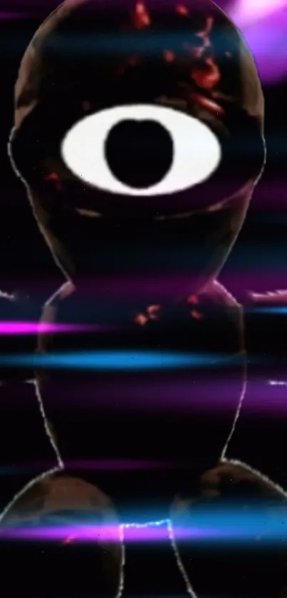 Abstract wallpaper featuring a central neon eye with colorful light streaks.