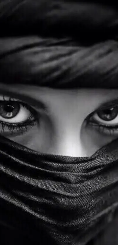 Black and white portrait showcasing mysterious eyes.