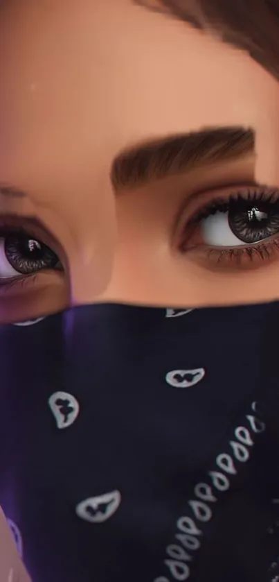 Close-up of mysterious eyes with a black bandana mobile wallpaper.