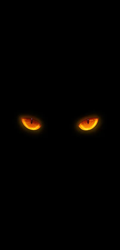 Glowing fiery eyes on a black mobile wallpaper, ideal for a mysterious look.