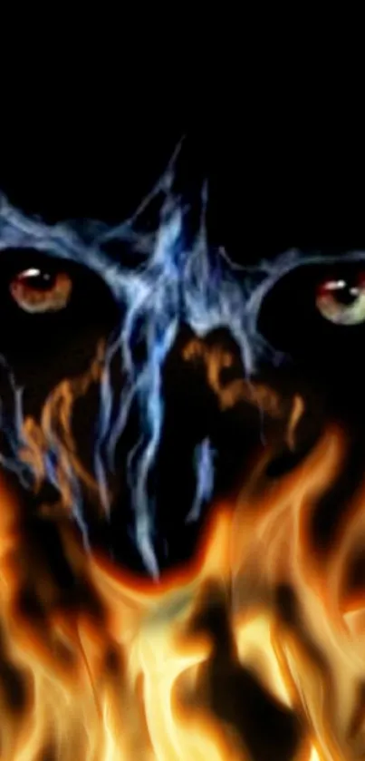 Dark wallpaper with fiery eyes emerging from shadows, depicting a mysterious scene.