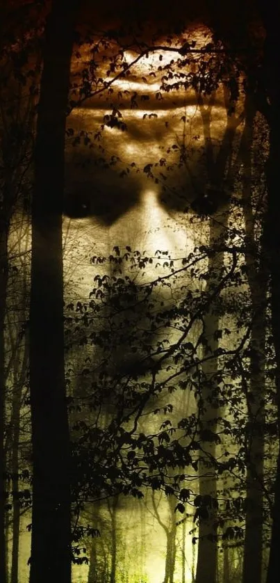 Mysterious forest wallpaper with human face.