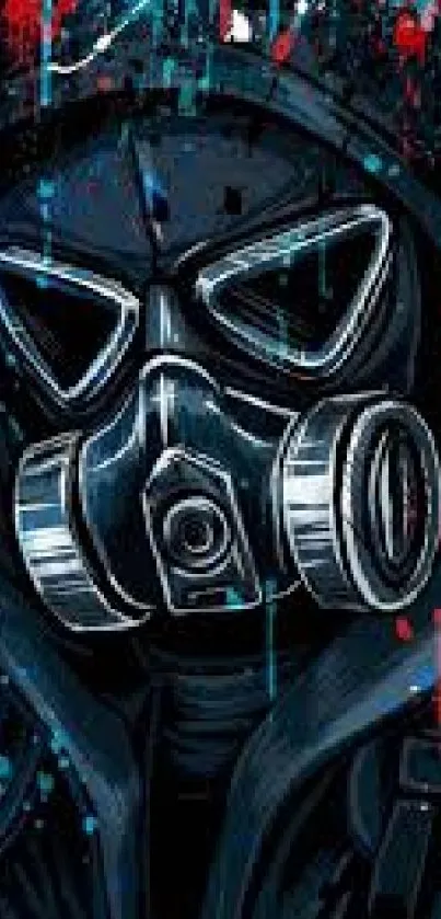 Gas mask artwork in dark urban style with abstract colors.