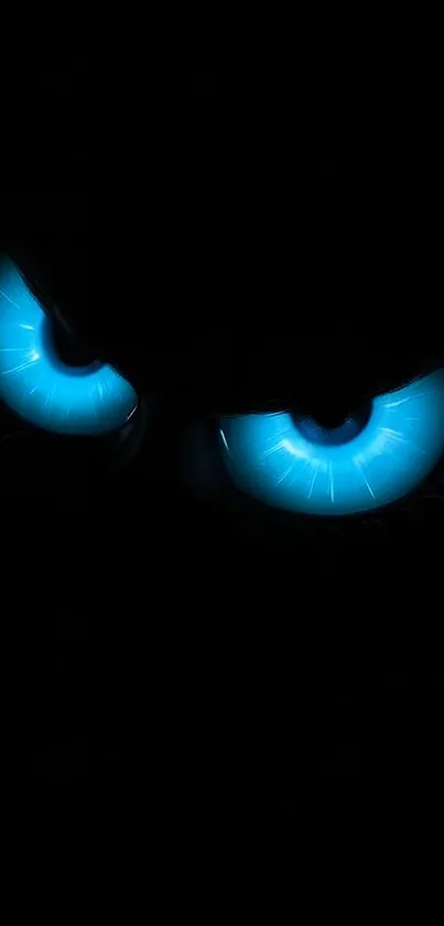 A mysterious wallpaper featuring glowing blue eyes on a dark background.