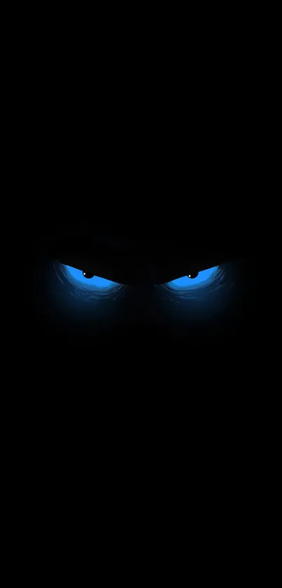 Dark wallpaper with glowing blue eyes against a black background.