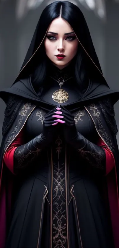 Gothic lady in dark cathedral, mysterious mobile wallpaper.