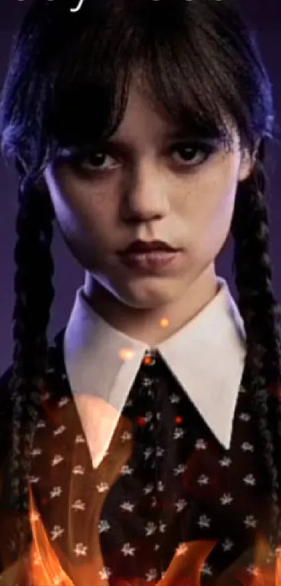 Gothic girl with braided hair and mysterious look in indigo tones.