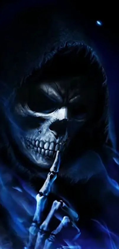 Mysterious Grim Reaper in dark blue tones.