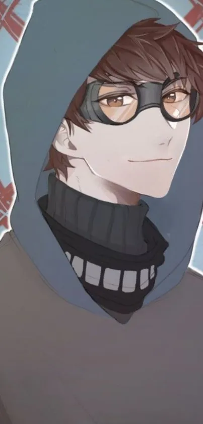 Anime style character wearing a blue hoodie with glasses.