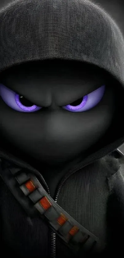 Mysterious hooded character with purple eyes.