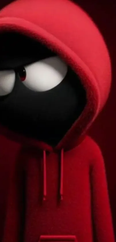 Mysterious hooded character in red and black tones.