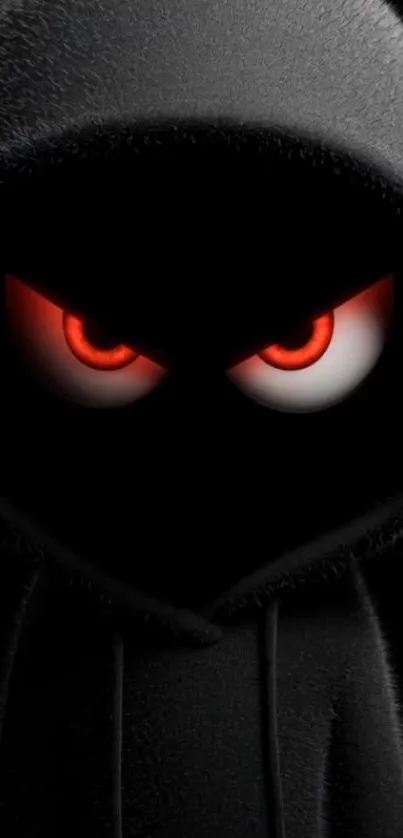 Hooded figure with glowing red eyes wallpaper.